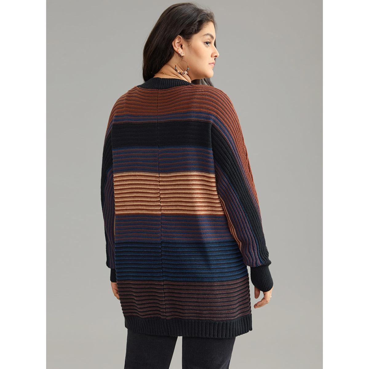 Plus Size Colorblock Heather Batwing Sleeve Curved Hem Cardigan Multicolor Women Casual Loose Long Sleeve Dailywear Cardigans BloomChic 14-16/1X Product Image