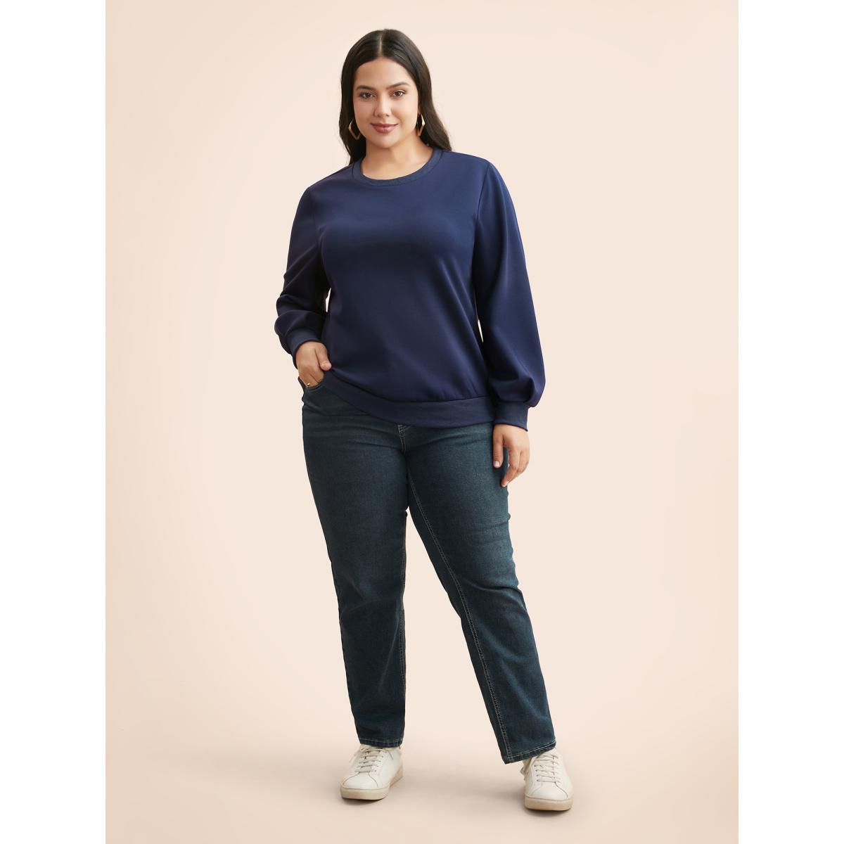 Plus Size Supersoft Essentials Cut Out Sweatshirt Women Navy Casual Patchwork Round Neck Everyday Sweatshirts BloomChic 14-16/1X Product Image