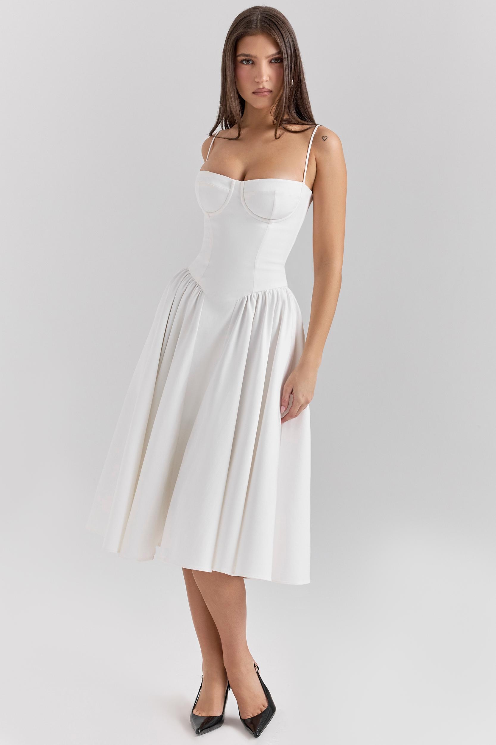 Samaria  white corset midi dress Product Image