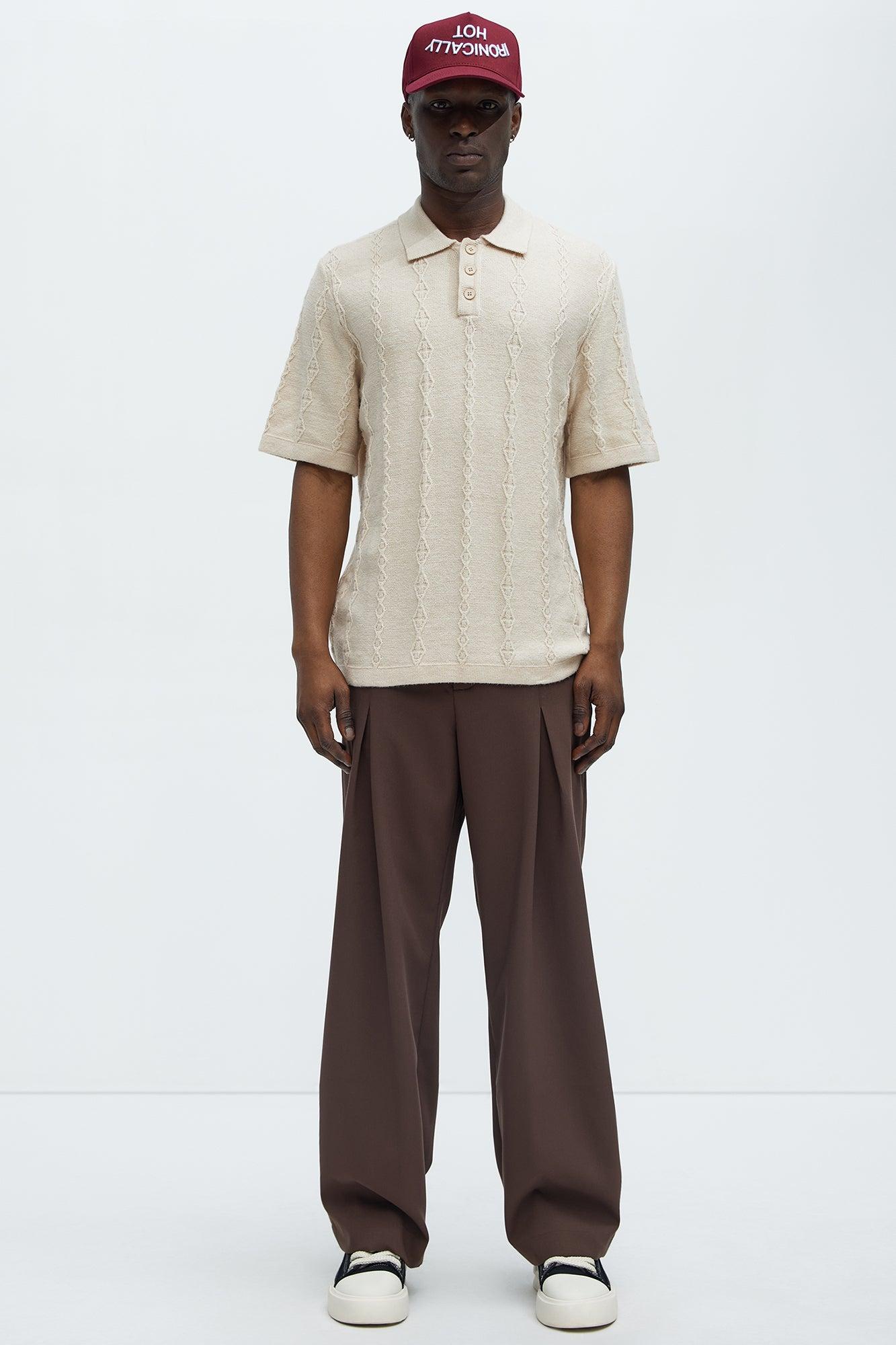 Diamond Knit Sweater Polo - Sand Product Image