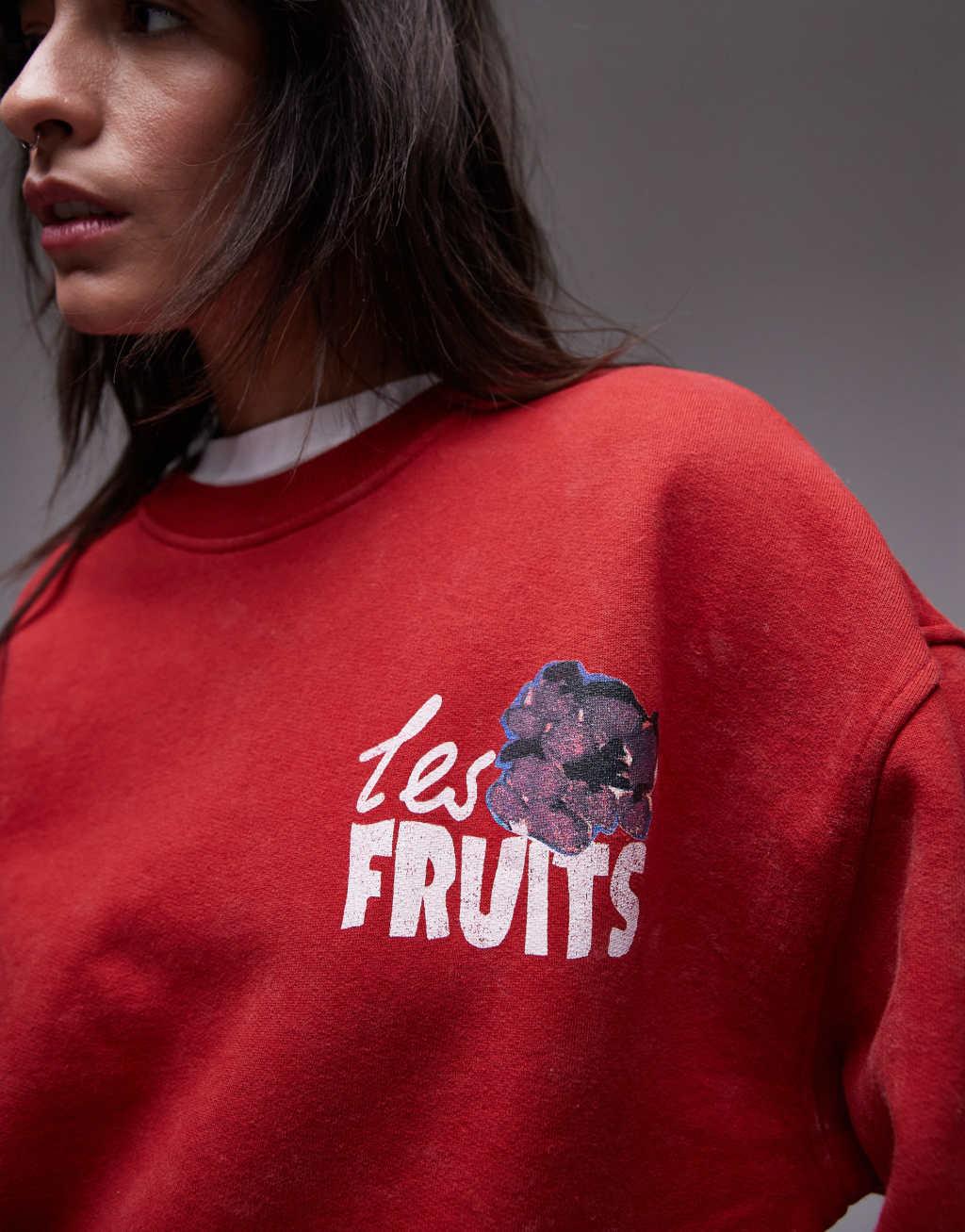 Topshop graphic les fruits oversized sweatshirt in red Product Image