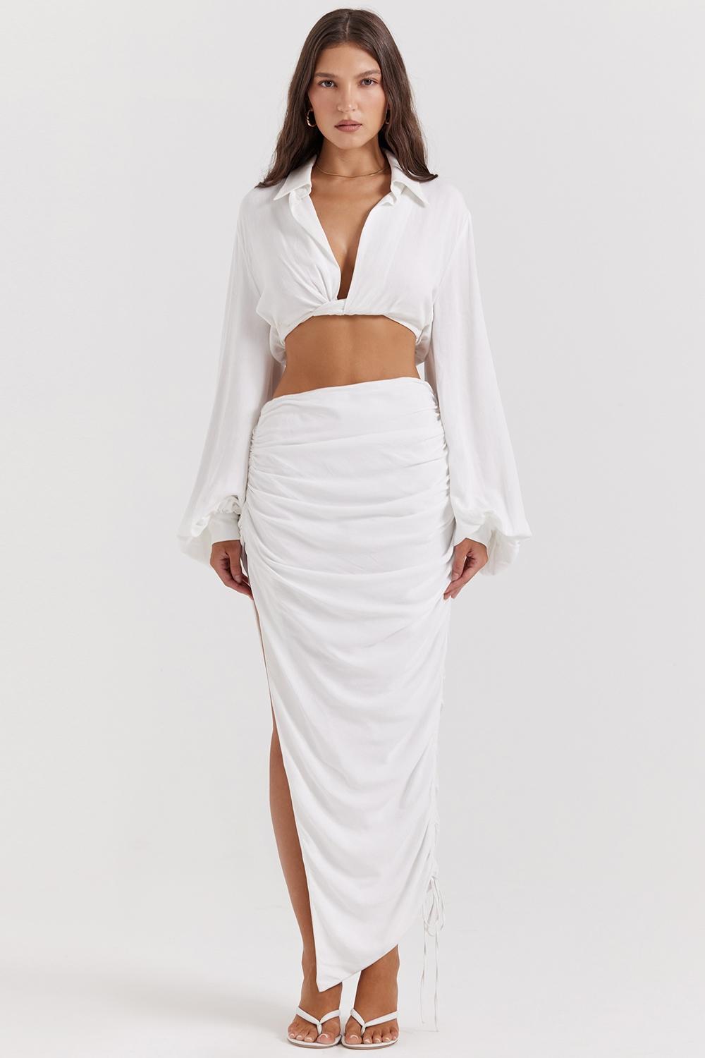 Loie  white gathered maxi skirt Product Image
