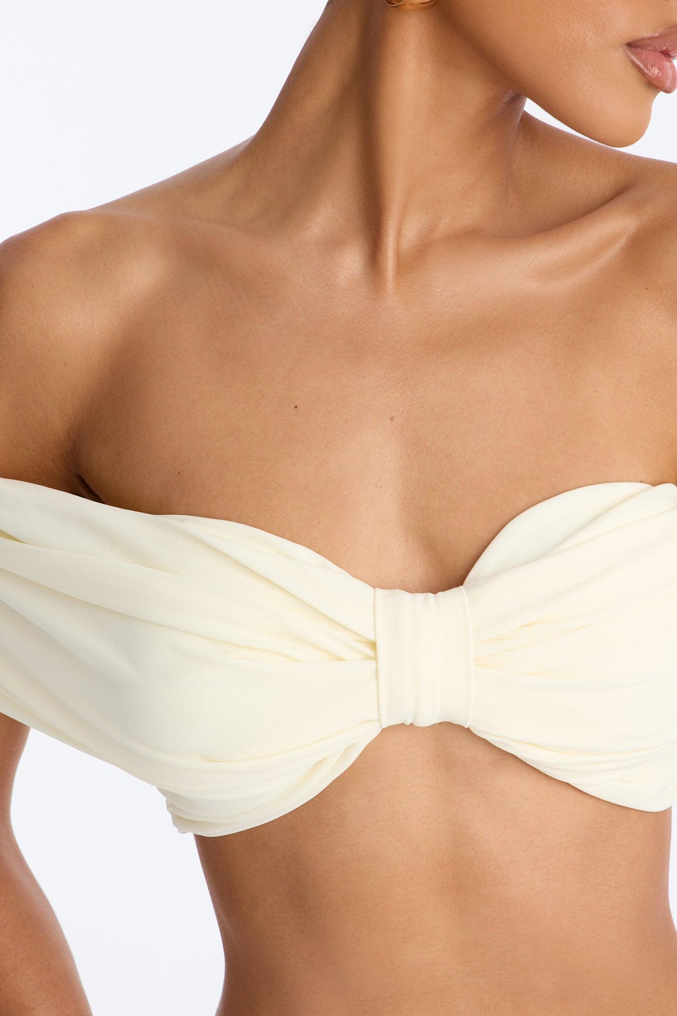 Nina Off Shoulder Ruched Crop Top - Cream Female Product Image