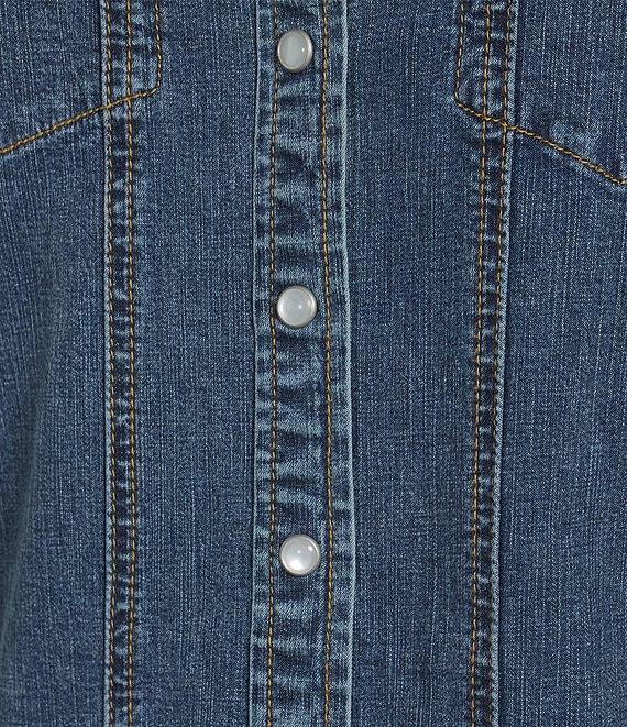 Reba Mesa Stretch Denim Point Collar Long Sleeve Shirt Dress Product Image