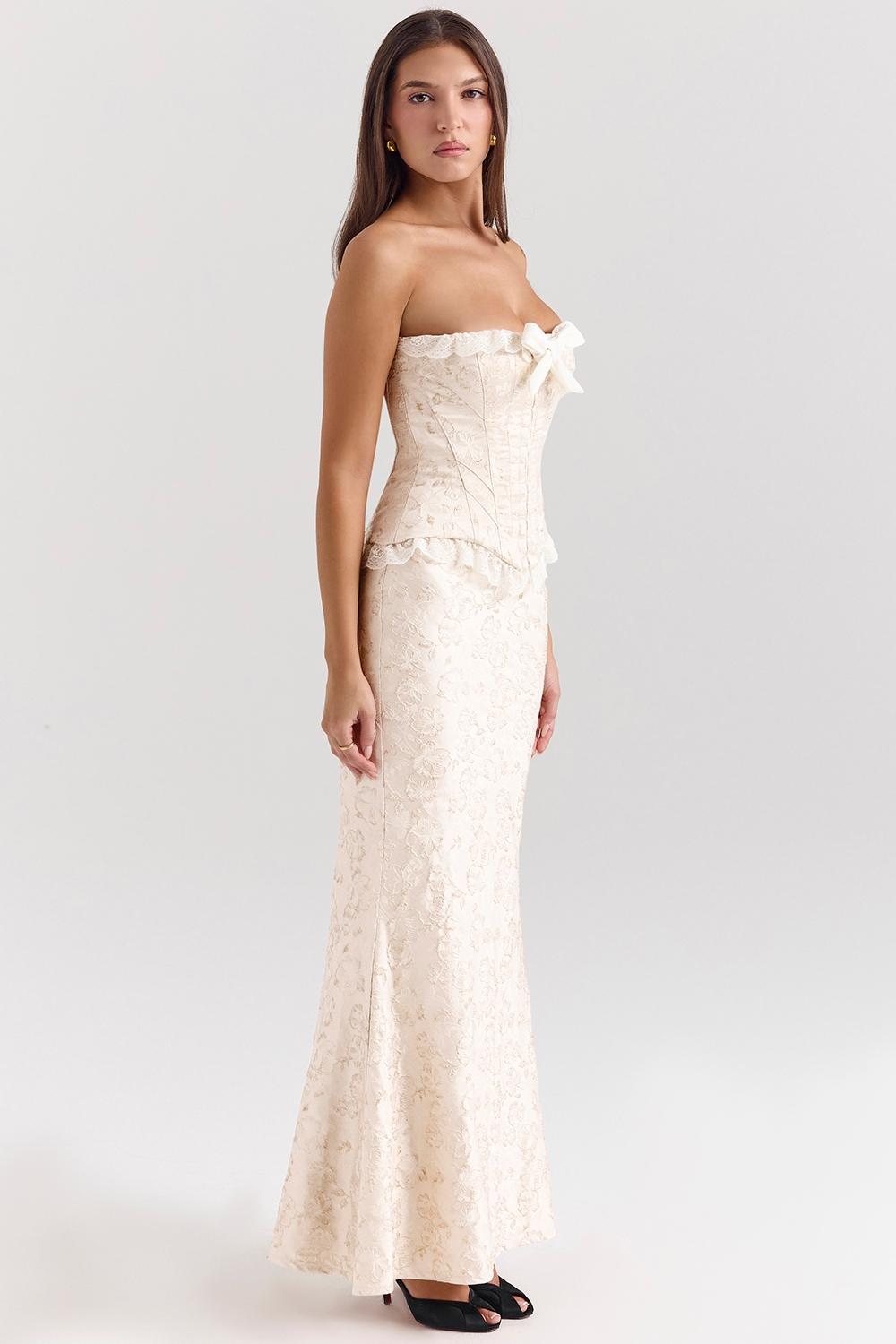 Mara  ivory metallic jacquard maxi skirt Product Image