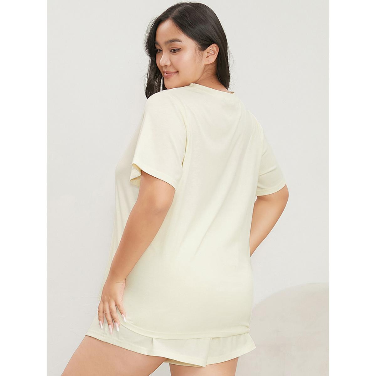 Plus Size Moon And Star Round Neck Sleep Top Women Ivory Casual Star and moon Round Neck Pocket Loungewear BloomChic 12/L Product Image