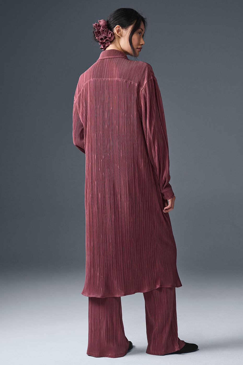 Micro Plisse Shirt Dress - Burgundy Truffle Product Image