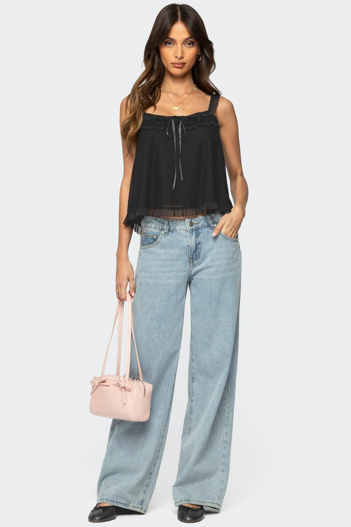 Ruffle Mesh Babydoll Tank Top Product Image