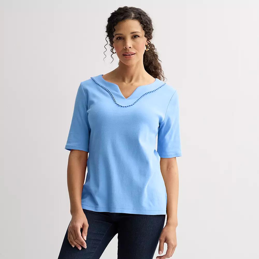 Women's Croft & Barrow® Bobble Trim Splitneck Elbow Sleeve Top, Size: XL, Palmer Peri Product Image