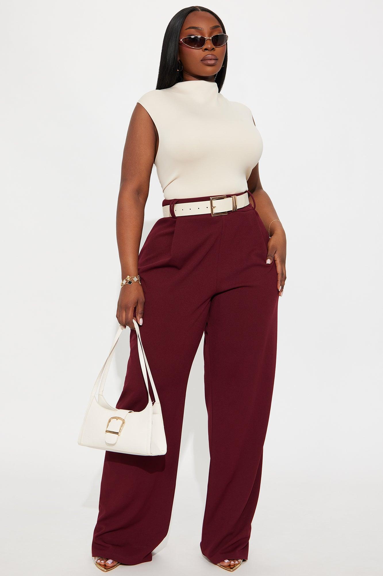 Late To The Meeting Wide Leg Trouser Pant - Burgundy Female Product Image