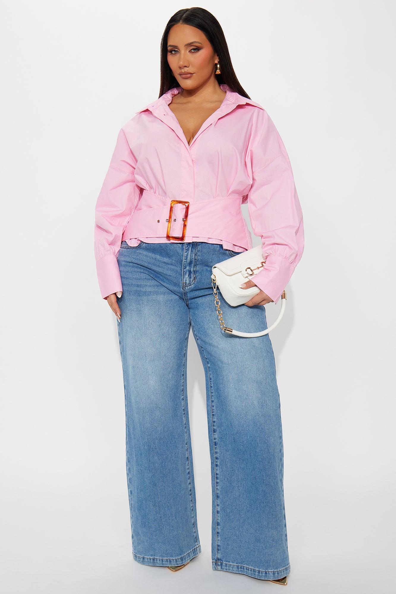Naya Belted Poplin Belted Shirt - Pink Female Product Image
