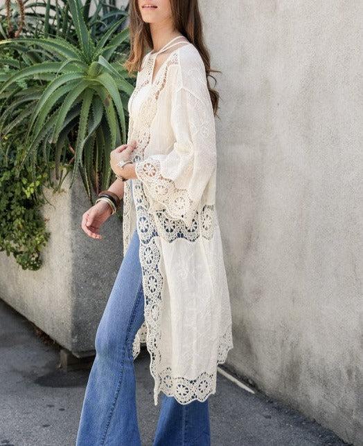 Crochet Open Patch Longline Kimono Product Image