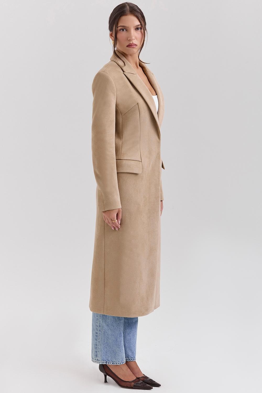 Remi  camel single breasted long coat Product Image