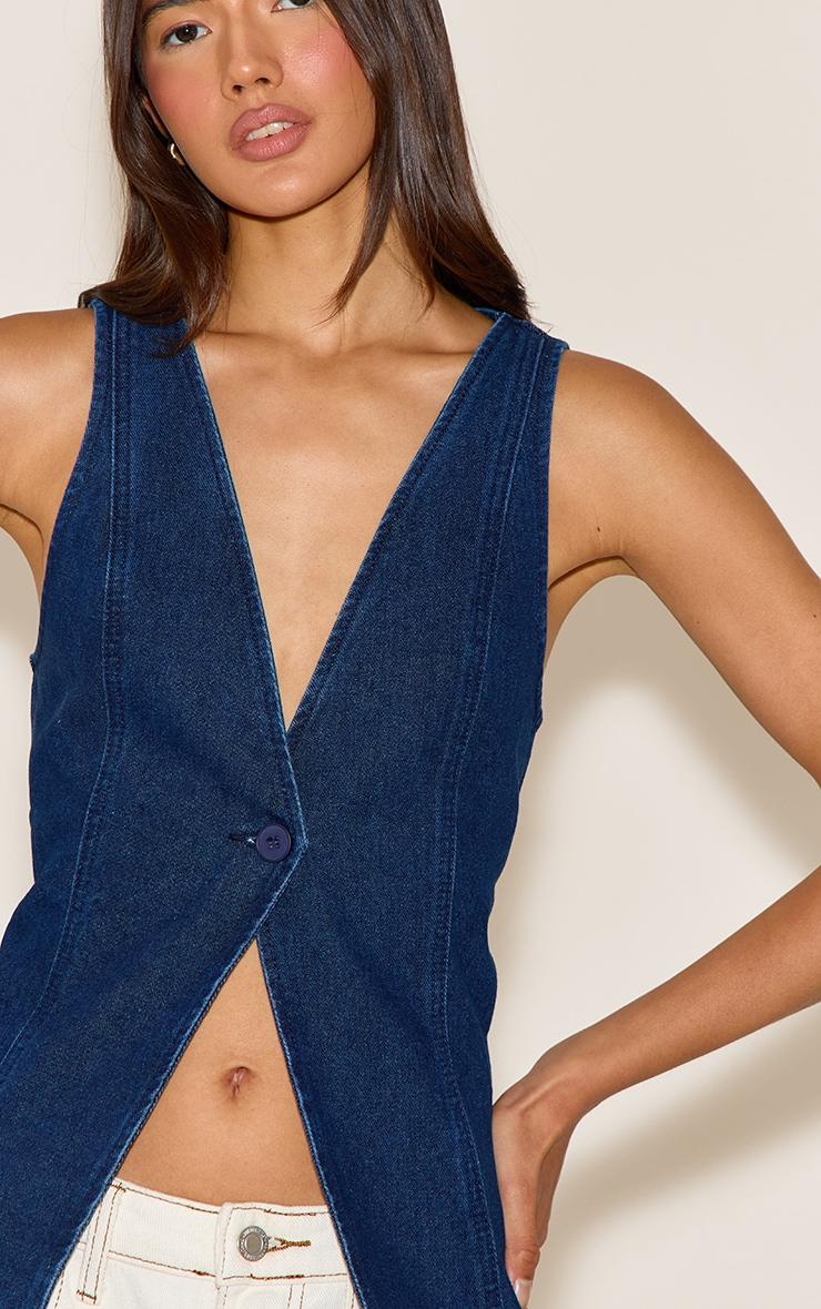 Indigo Button Detail Sleeveless Denim Vest Product Image