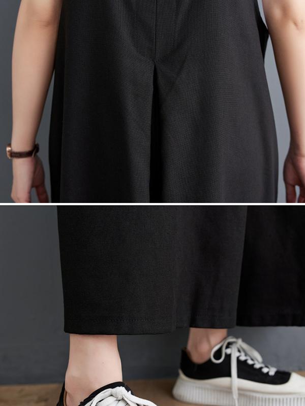 Ninth Pants Wide Leg Buttoned Solid Color Spaghetti-Neck Overalls Product Image