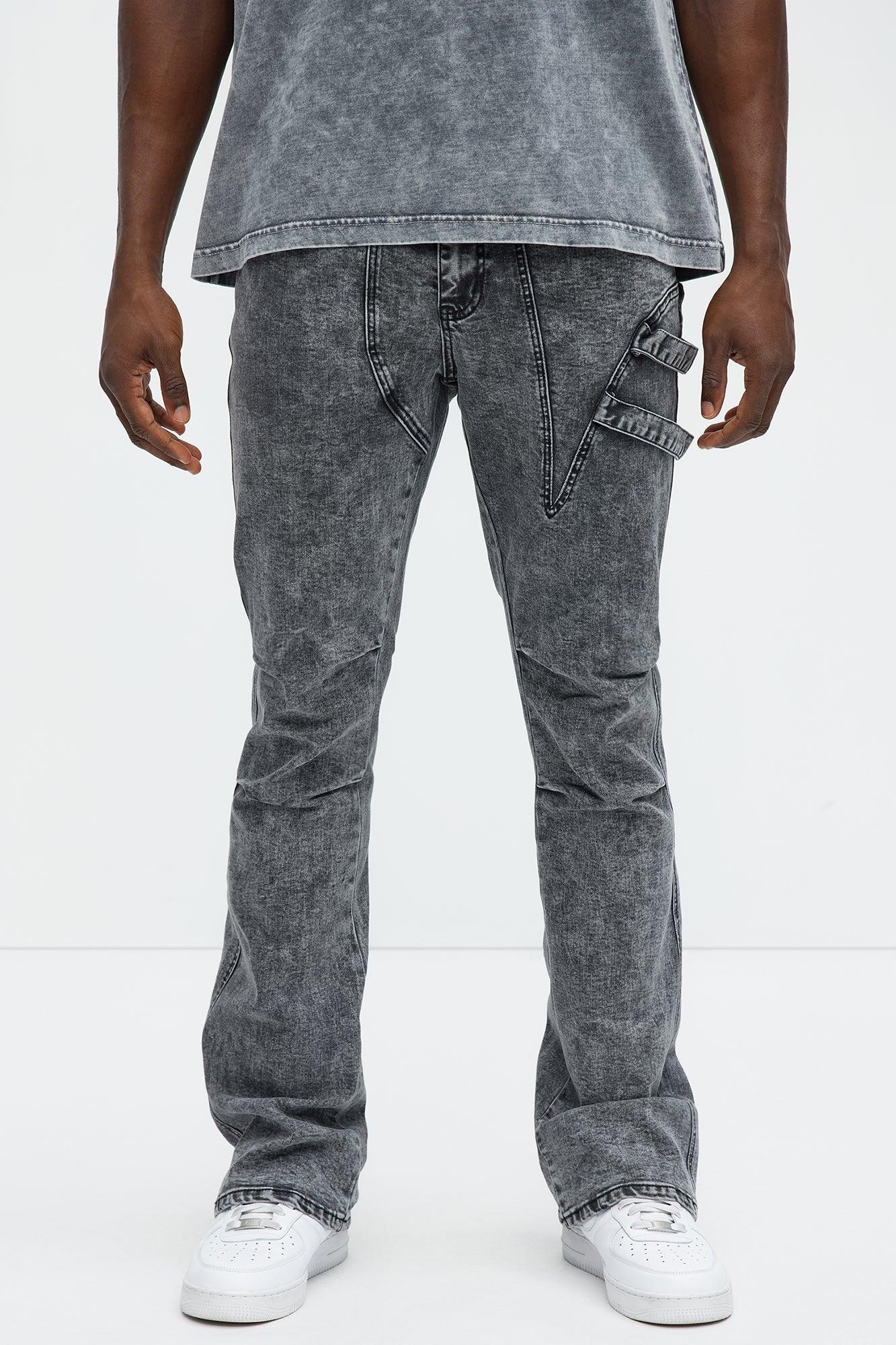 Daly Asymmetrical Stacked Slim Flare Jeans - Grey Product Image
