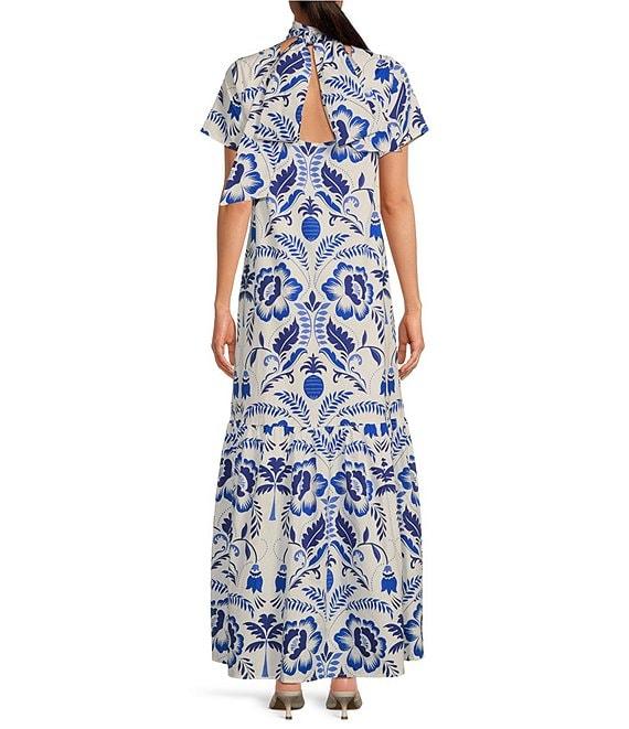 Sugarlips Floral Print Mock Neck Short Sleeve Maxi Dress Product Image