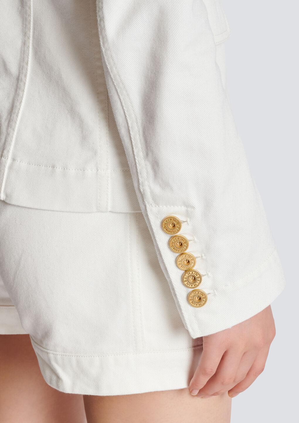 BALMAIN Double-breasted Structured Denim Blazer With Peak Lapel In White Product Image