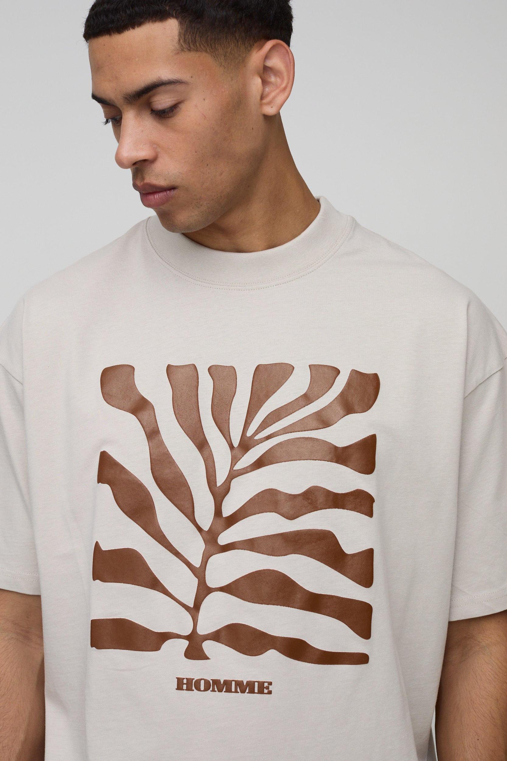 Oversized Boxy Leaf Puff Print T-Shirt | boohooMAN USA Product Image