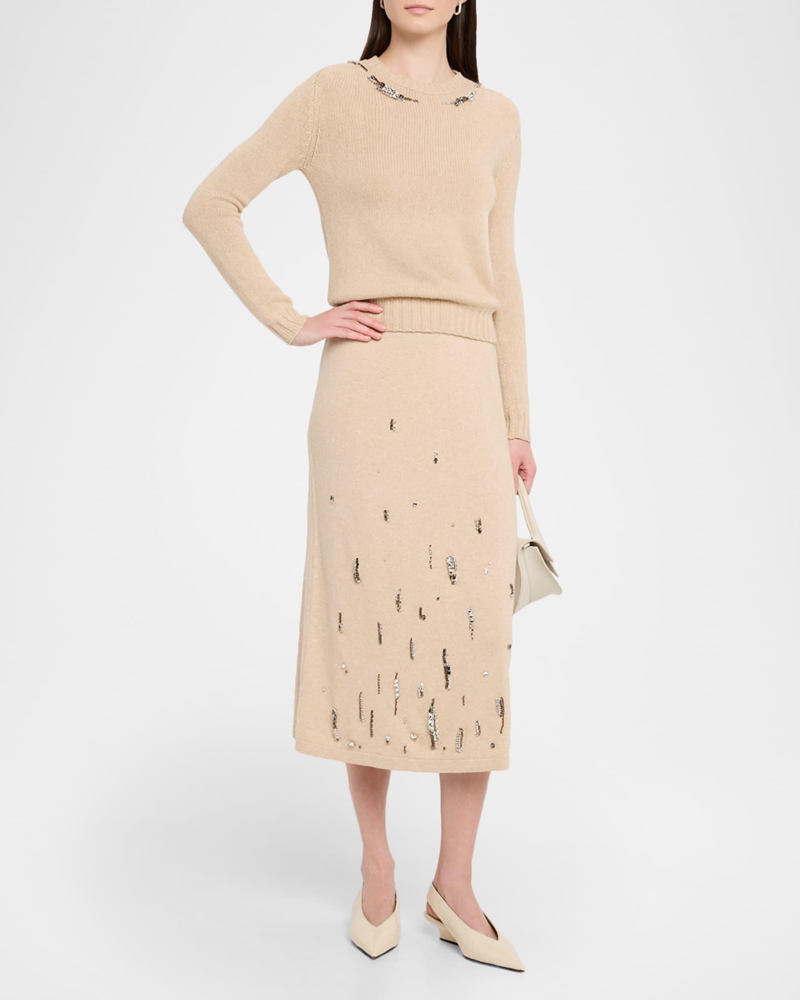Crystal-Embellished Knit Midi Skirt Product Image