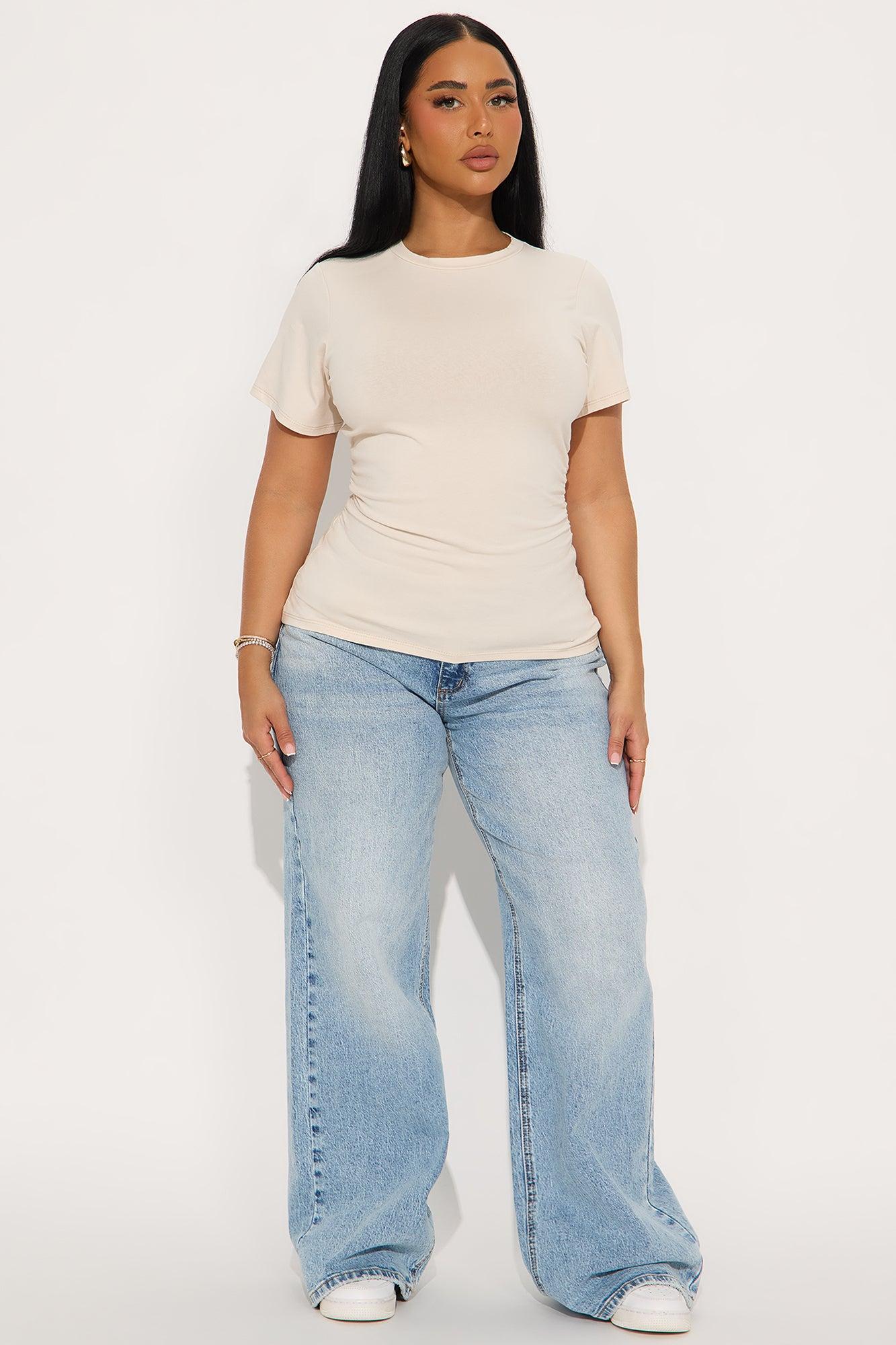 Simply Me Ruched Short Sleeve T-Shirt - Cream Product Image