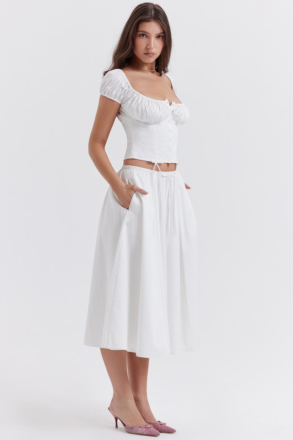 Cora  white gathered midi skirt - sale Product Image
