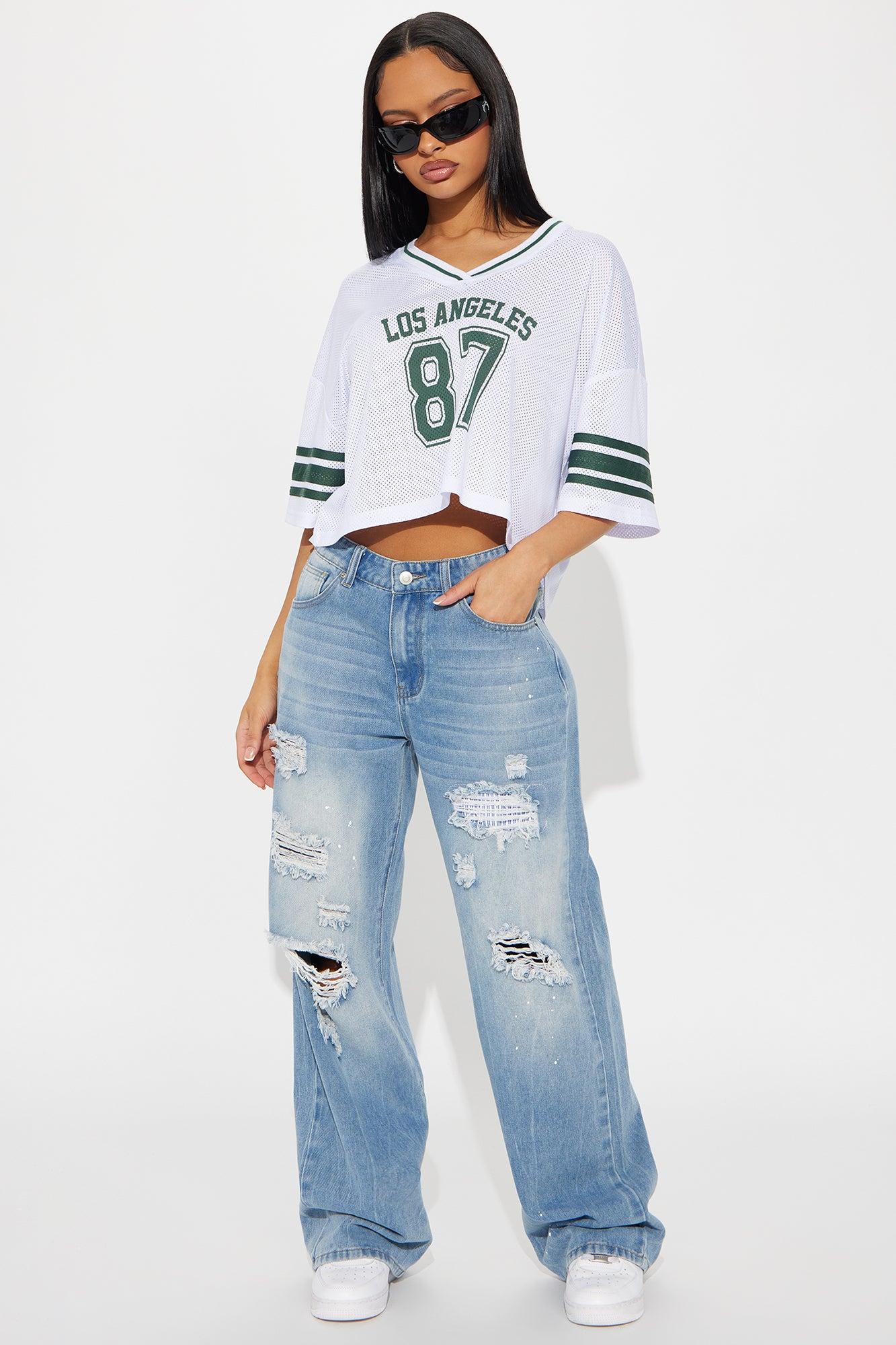 Jeanna Non Stretch Destructed Wide Leg Jeans - Light Wash Product Image