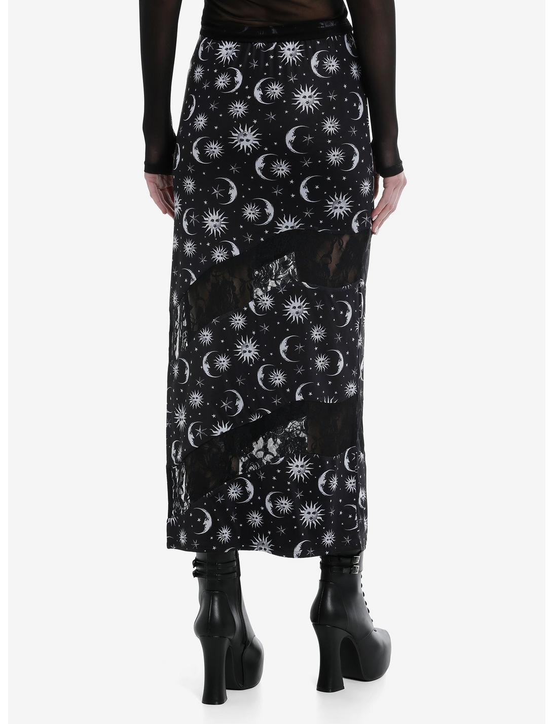 Cosmic Aura Black & White Celestial Lace Midi Skirt Product Image