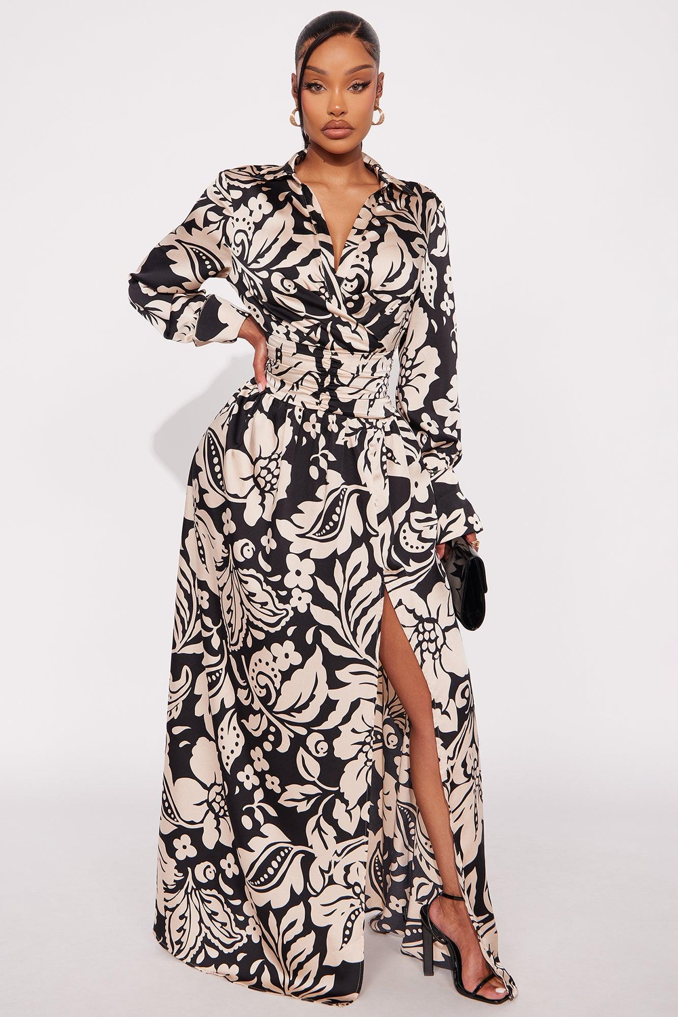 Alison Satin Floral Maxi Dress - Black/combo Female Product Image