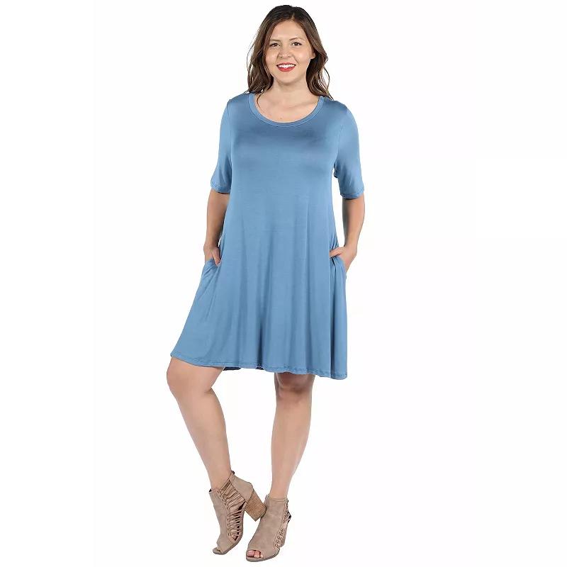 Plus Size 24seven Comfort Apparel Knee Length Pocket T-Shirtdress, Women's, Size: 1XL, Blue Product Image