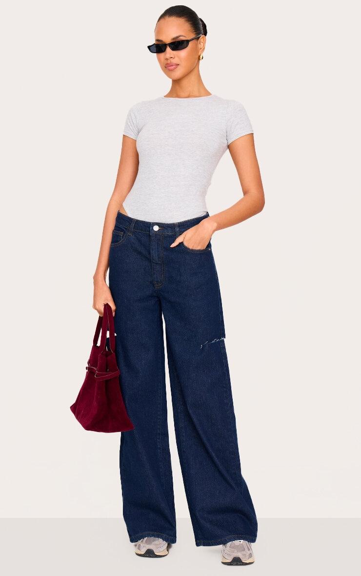 Indigo Thigh Split Wide Leg Jeans Product Image