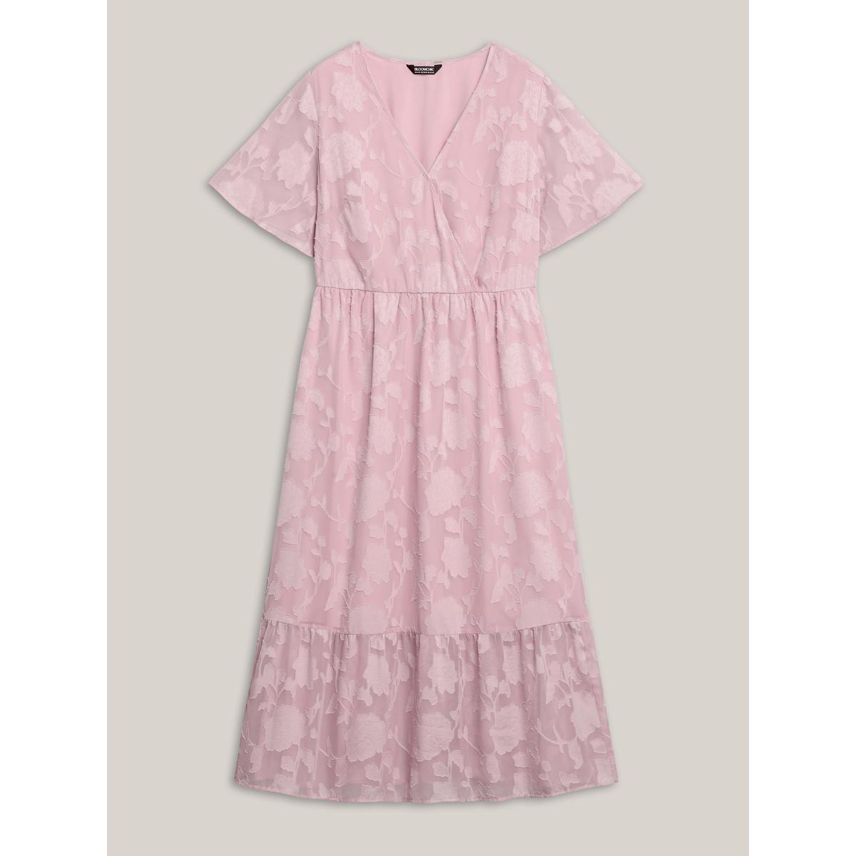 Plus Size Floral Textured Pockets Tiered Maxi Dress Lilac Women Overlap Collar Short sleeve Curvy BloomChic 18-20/2X Product Image