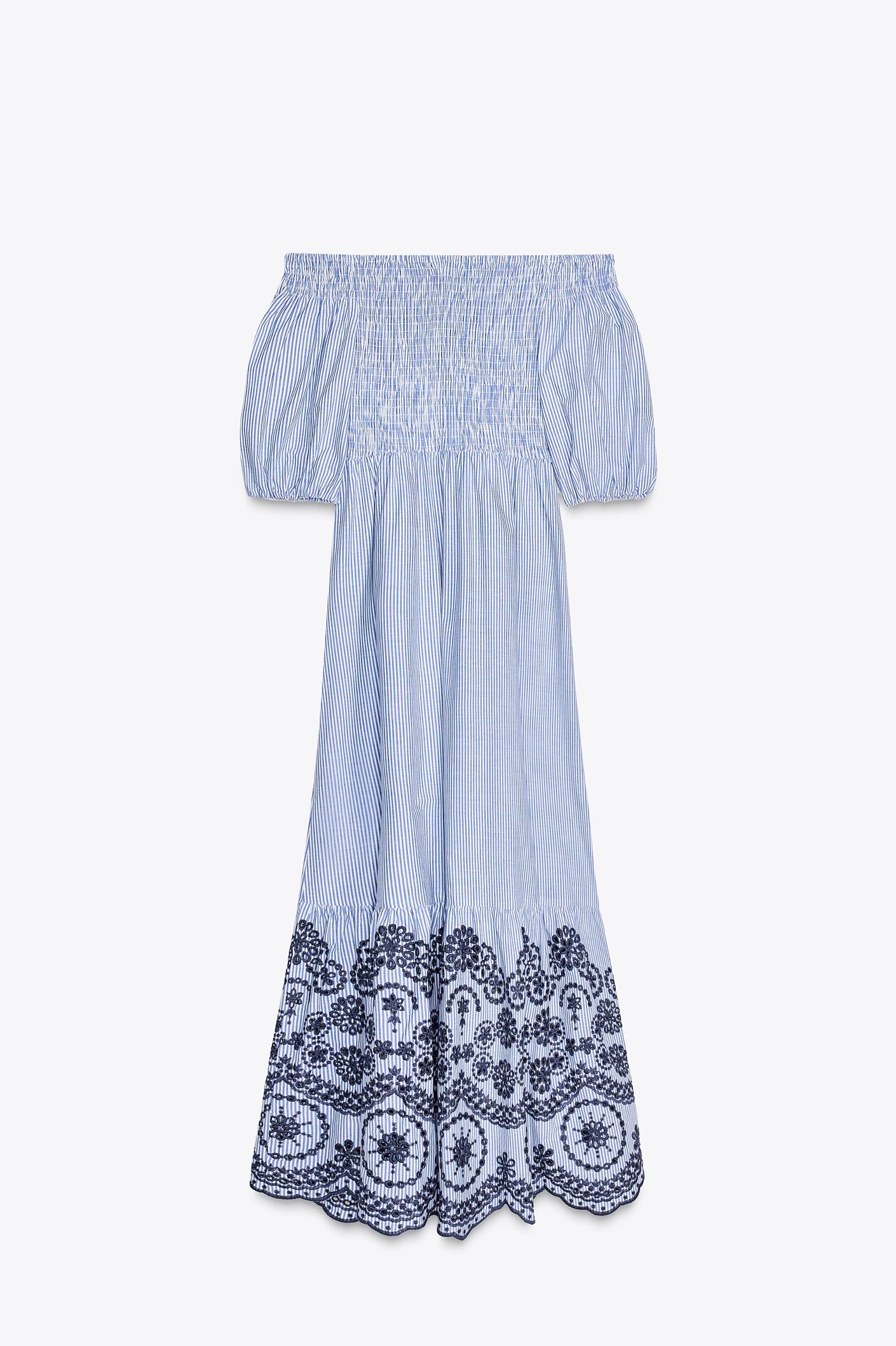 STRIPED EMBROIDERED MIDI DRESS Product Image