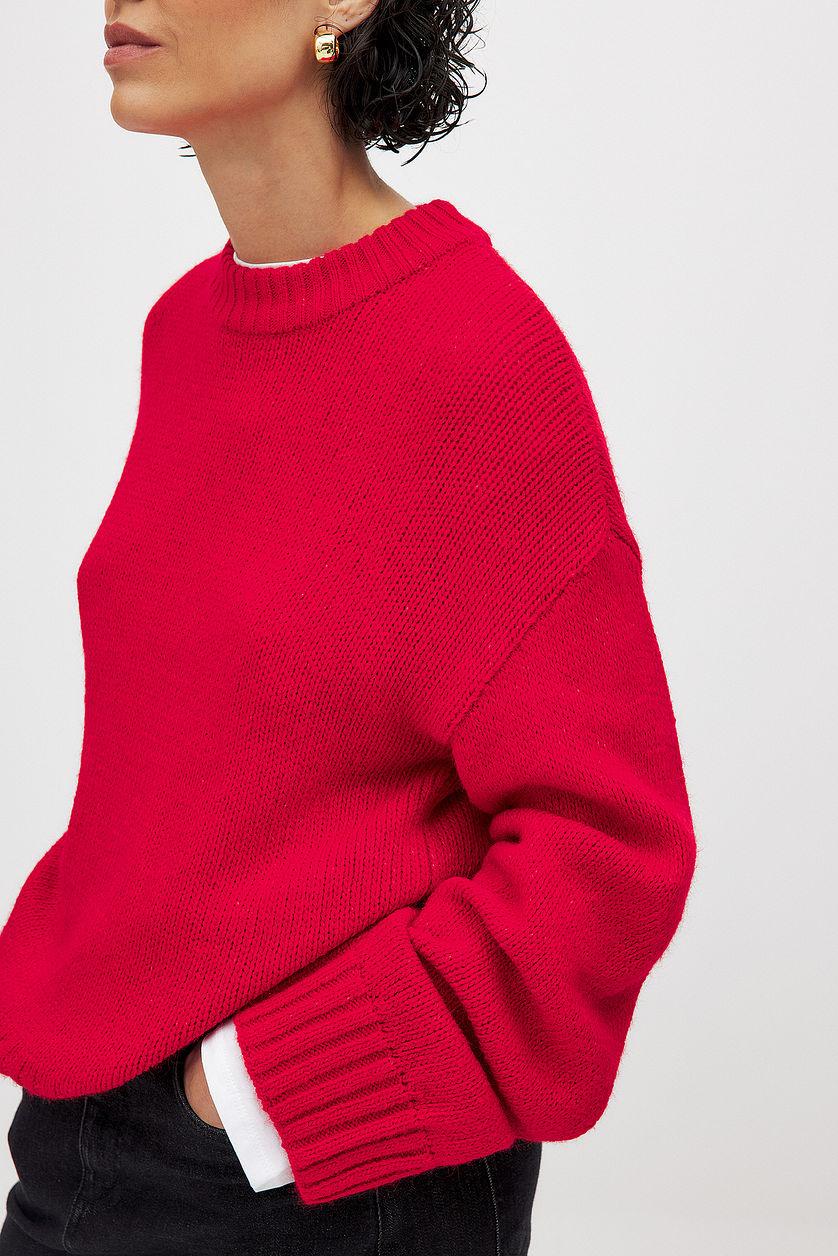 Round Neck Knitted Sweater Blue Product Image