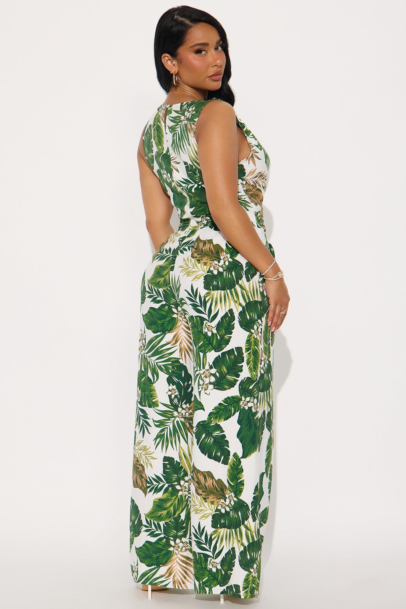 Golden Palms Wide Leg Jumpsuit - Green/combo Female Product Image