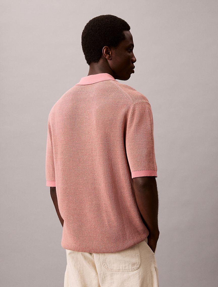 Smooth Cotton Waffle Sweater Polo Shirt Product Image