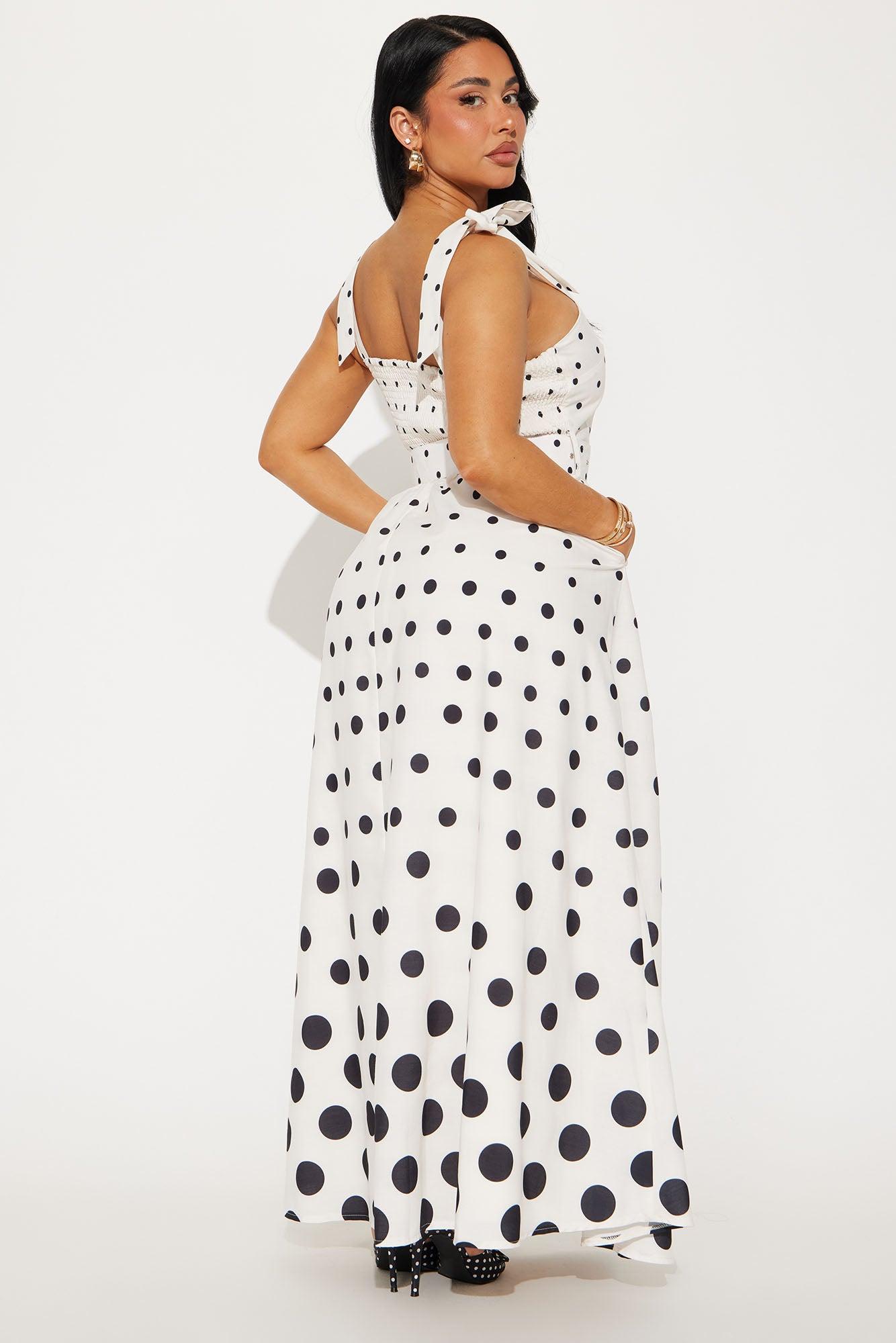 Camille Polka Dot Maxi Dress - White/Black Product Image