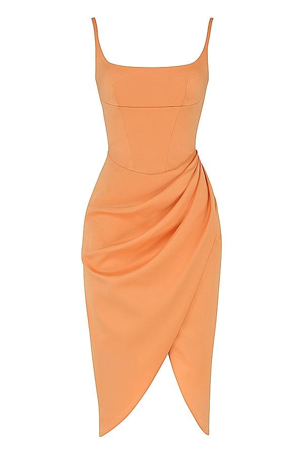 Bianca  tangerine satin pleated corset midi dress Product Image