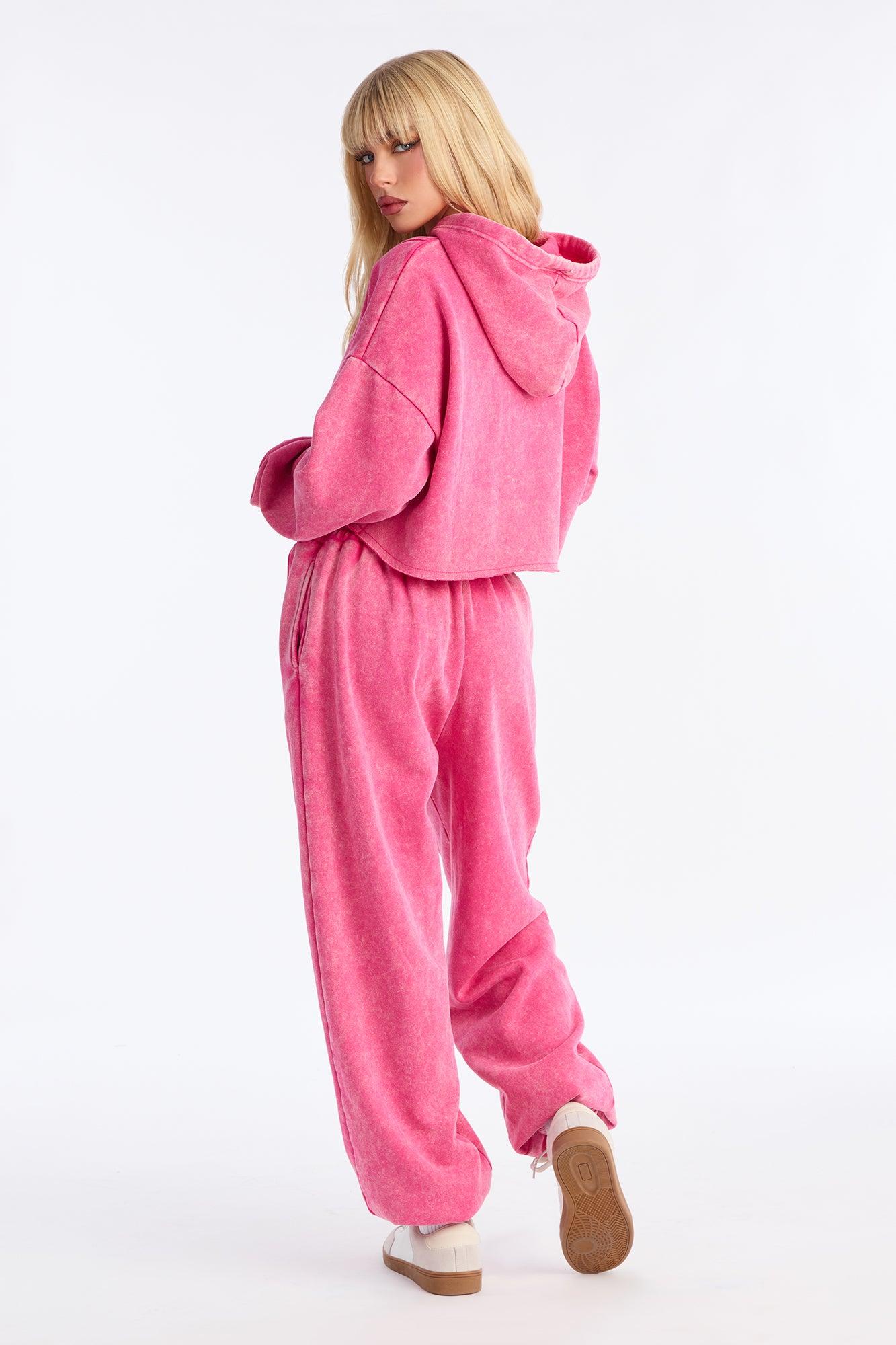 Get Lucky Washed Fleece Jogger Set - Pink Female Product Image