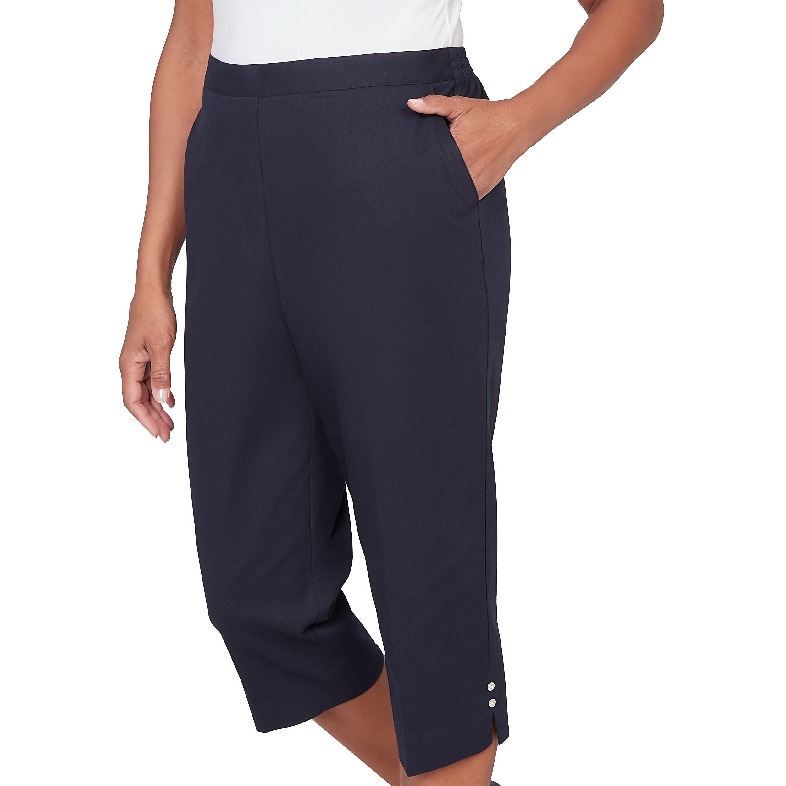 Alfred Dunner Solid Twill Button Hem Capri Pant- Petite Product Image