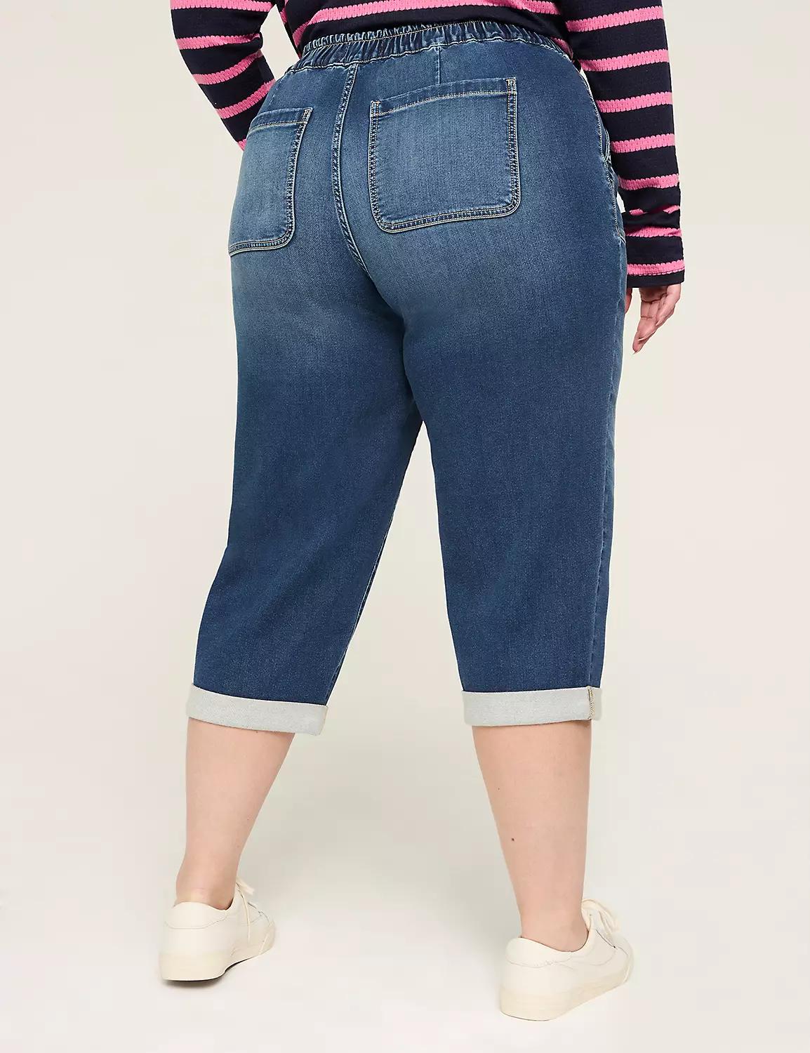 Pull-On High-Rise Boyfriend Knit Denim Capri Product Image