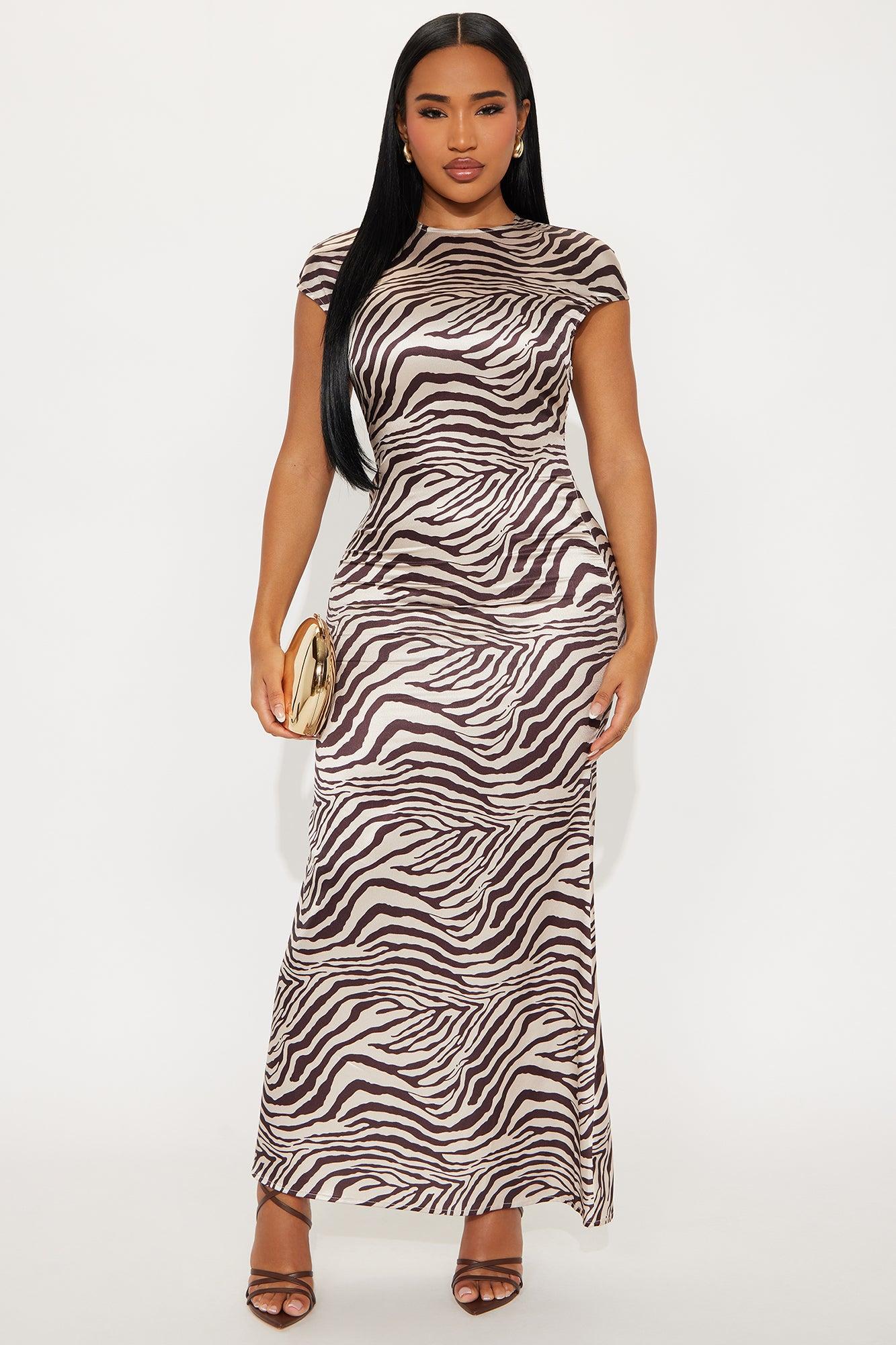 Masella Satin Printed Short Sleeve Maxi Dress - Brown/combo Female Product Image