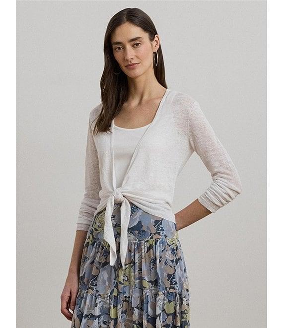 Lauren Ralph Lauren Linen Open Front Long Sleeve Tie Front Cardigan Product Image