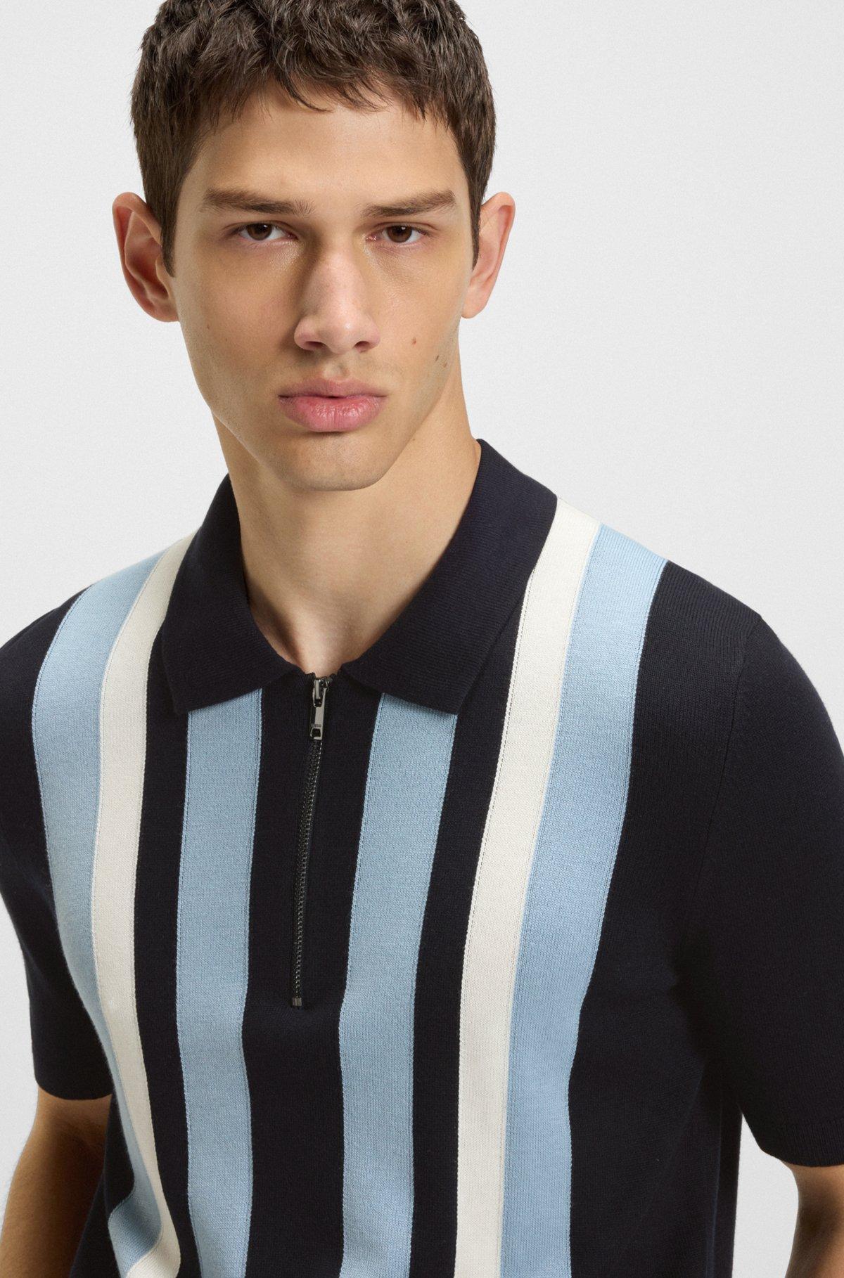 Zip-neck polo sweater with vertical stripes Product Image