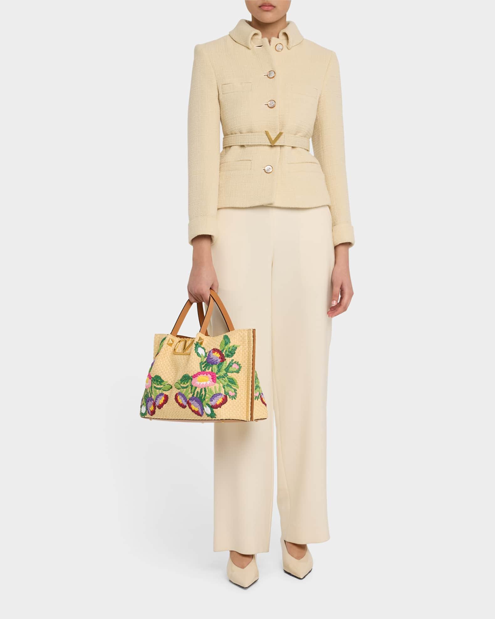 Floral Embroidered Raffia Medium Shopping Tote Bag Product Image