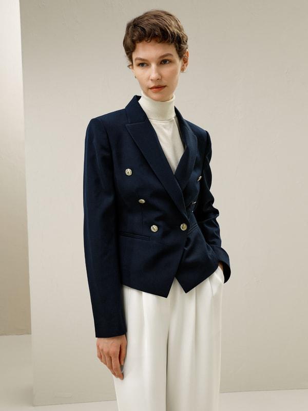 LILYSILK Woolen Blazer for Women Navy Blue Wool Wardrobe Must-Have Double-Breasted Blazer 12 Product Image