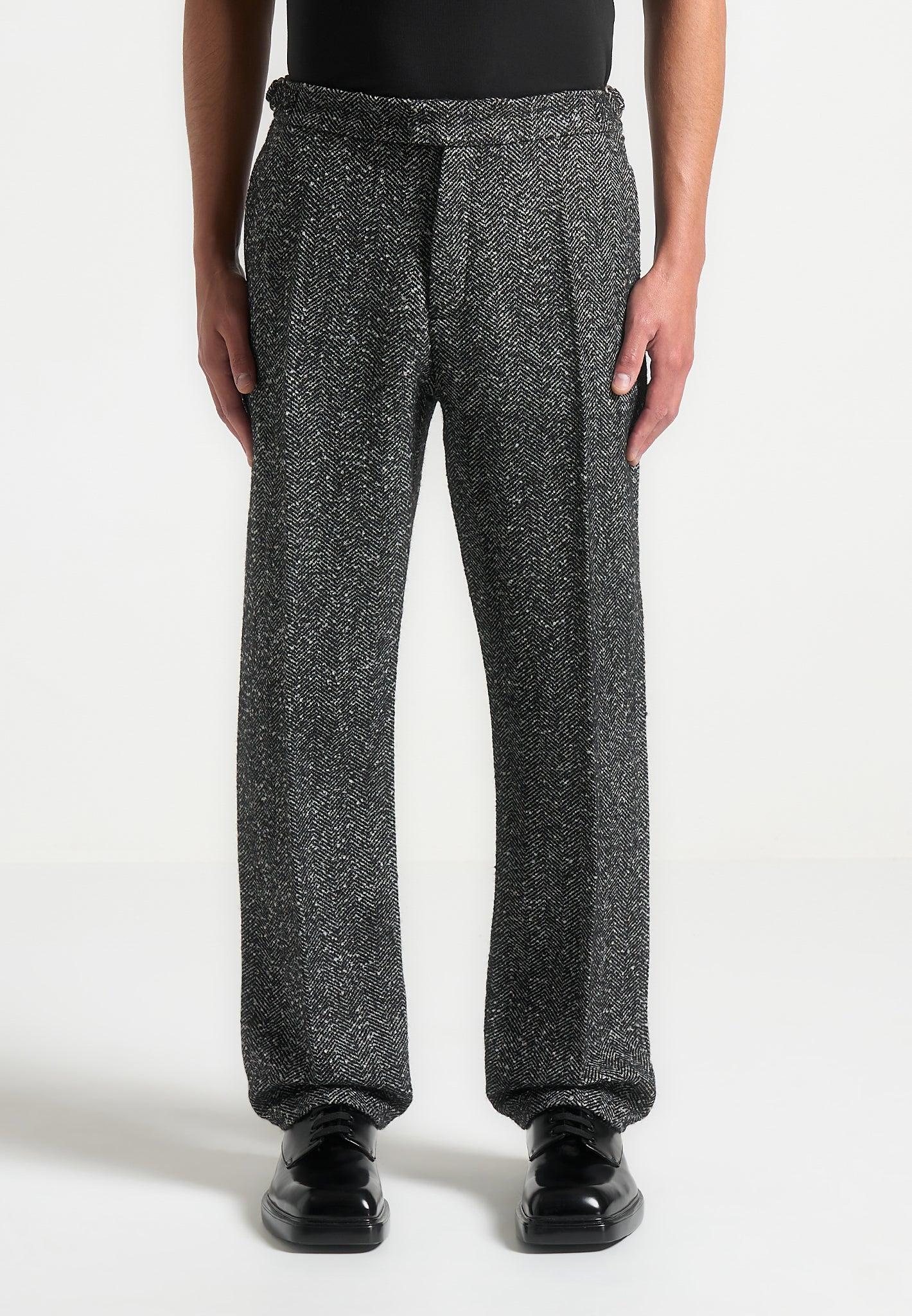 Joseph - Regular Fit Herringbone Wool Blend Tailored Trousers - Black Male Product Image