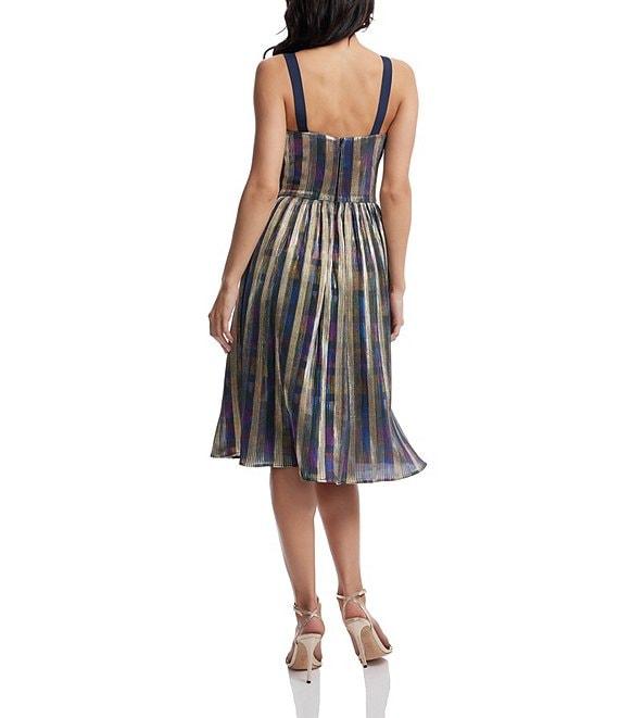 Dress the Population Poppie Metallic Knit Sweetheart Neck Sleeveless Fit & Flare Midi Dress Product Image
