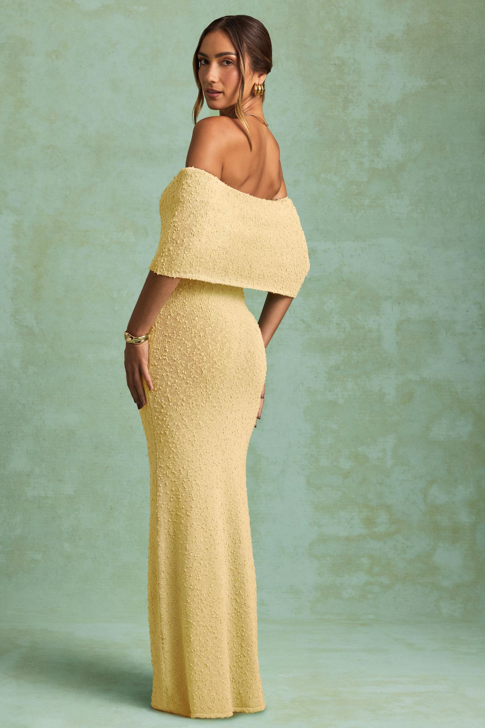 Bouclé Off-Shoulder Maxi Dress in Yellow Girls Product Image