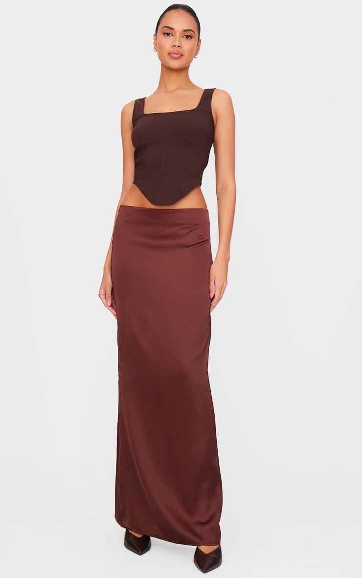 Dark Chocolate Satin Low Rise Maxi Skirt Product Image
